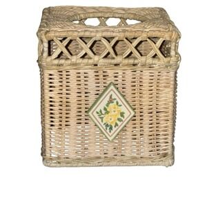 Vintage Wicker Tissue‎ Box Cover Floral Tile Accent Cottagecore Boho Décor Beige